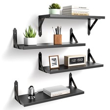 Wood Floating Shelves Set of 4, Rustic Storage Decor Wall Shelves, Wall Mount...