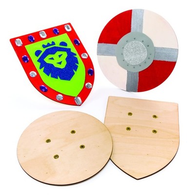 Baker Ross AW654 Ritterschild Holzschild mit Griff zum Bemalen Bastelset 2 Stück