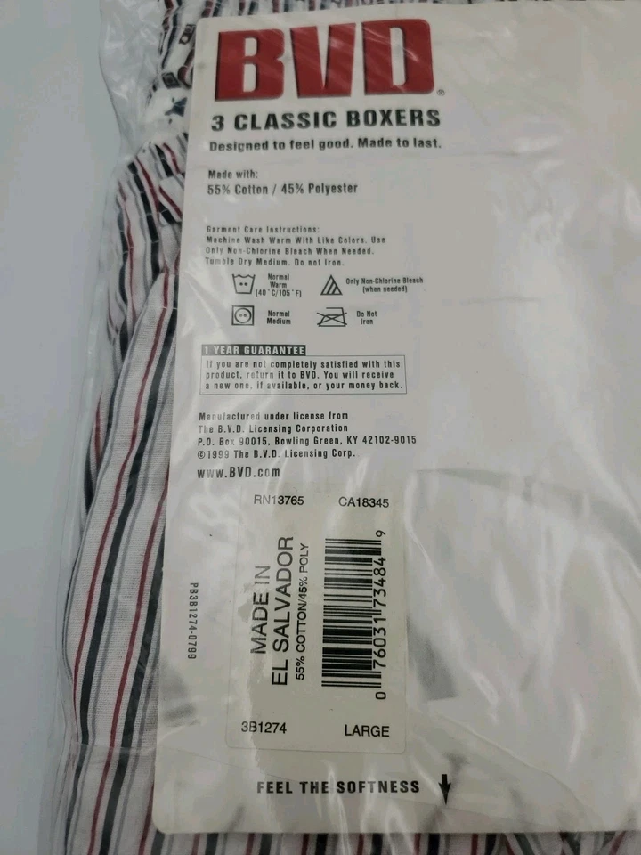 Paquete de 3 boxers clásicos grandes 38-40 vintage NOS 1999 BVD clásicos para hombre Foto 3 de 4