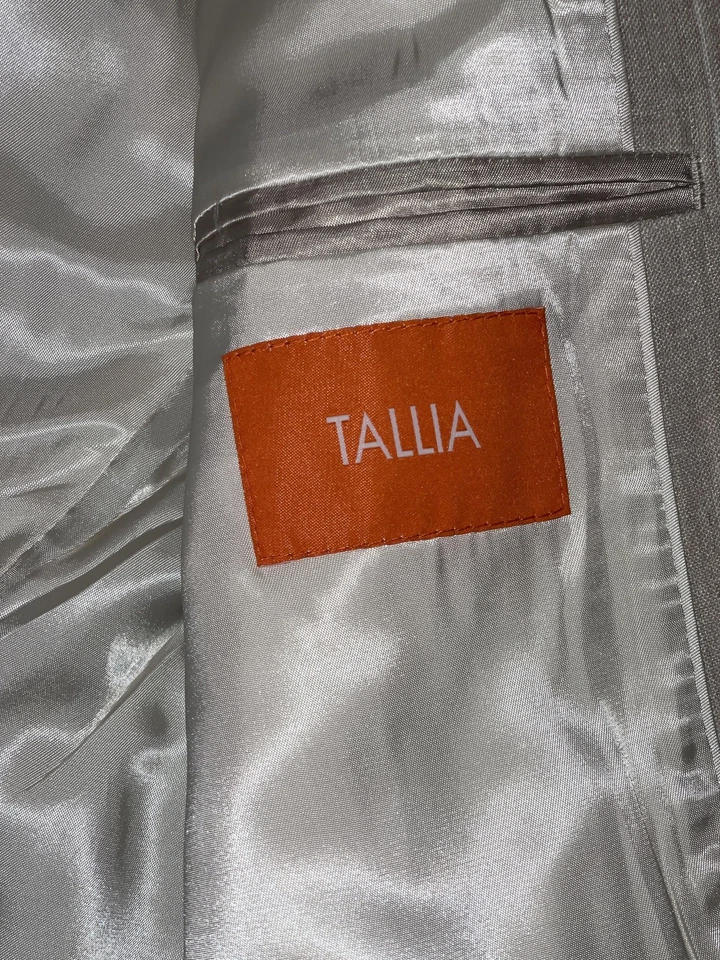 Traje Tallia Para Hombres 42R Beige Rayas 100% Lino Dos Piezas Blazer Chaqueta Pantalones Foto 4 de 4