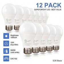 12 Pack A19 LED Light Bulbs 100W Equivalent 1500LM 5000K Daylight E26 Non-Dimmab