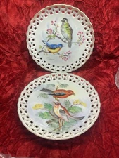 Set of 2 Hand-Painted Porcelain Bird Plates  Reticulated   Ucagco 8”