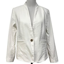 Ann Taylor Blazer Size 10 Linen Blend White One Button Jacket