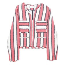 ZARA Donna Rossi e Bianchi a Righe Zip Giacca S Intrecciato Manica Lunga Casual