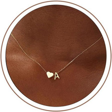 Dainty Heart Initial Necklace - 18K Gold Plated A-Z Pendant for Women and Teens