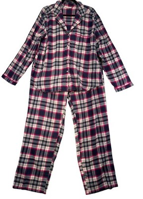Simple Pleasures Womens Cozy Flannel Pajama Set XL Pink & Navy Plaid