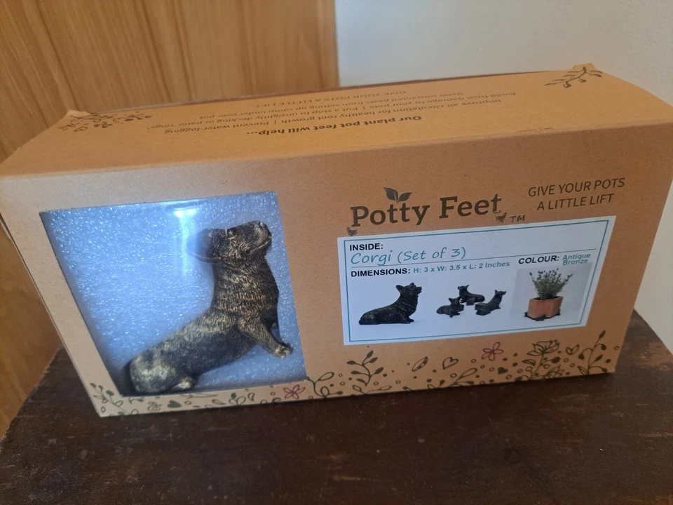 Juego de 3 pies para orinal Corgi planta pies color bronce Foto 2 de 2