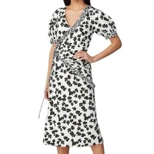 Love, Whit by Whitney Port V-Neck Black/White Floral Wrap Midi Dress Size Large