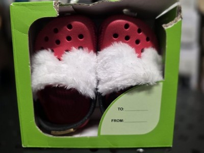 Crocs Littles Santa Varsity Red/Multi Kids Clog Shoes US 2 Fur Trim Holiday 
