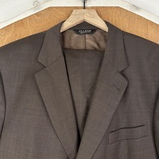 Jos A Bank Suit Mens 44L Brown 3 Button 100 Wool Pants 38x33 Pleated Front