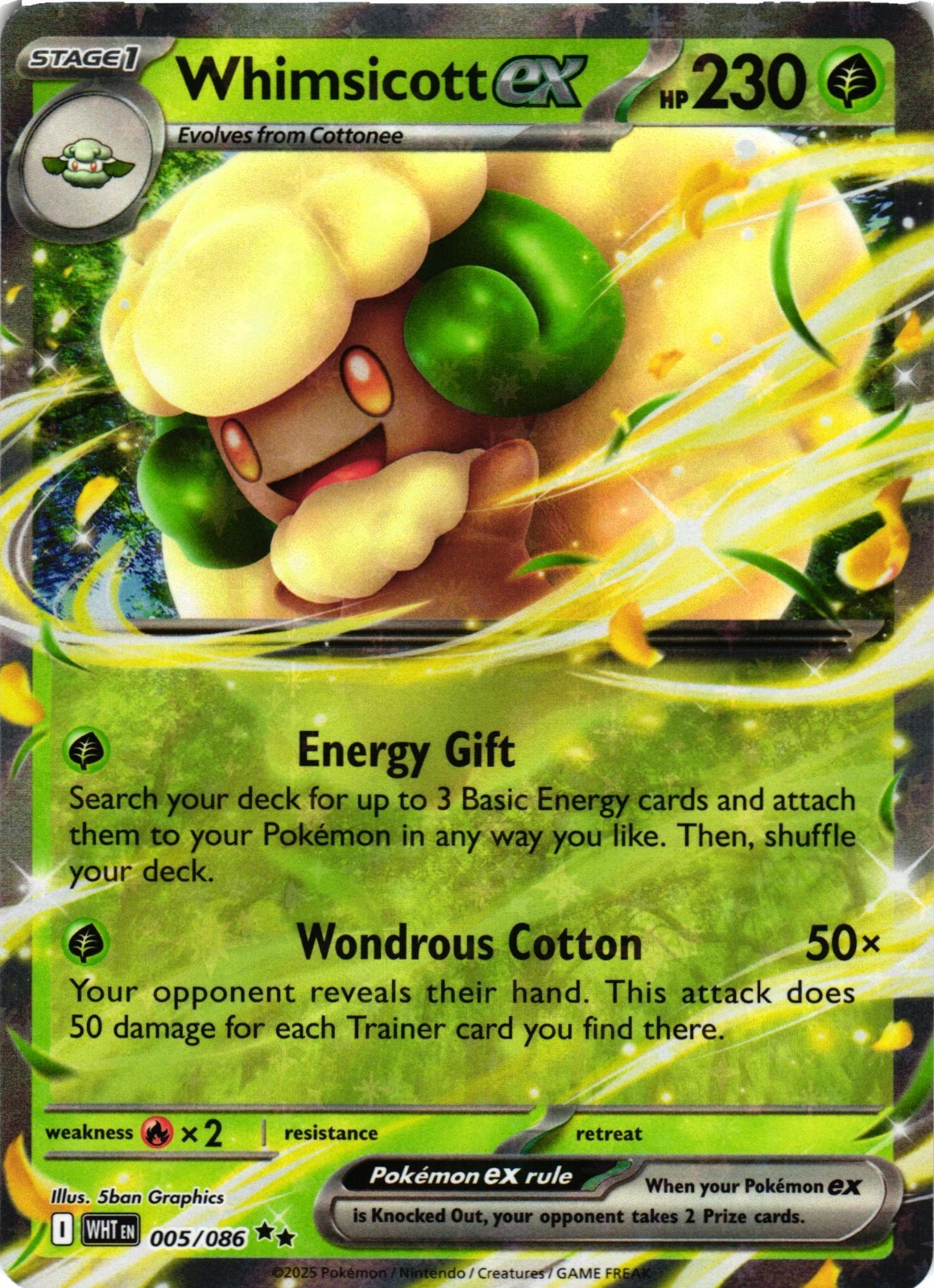 Pokemon TCG Whimsicott ex 005/086 White Flare Double Rare Holo NM