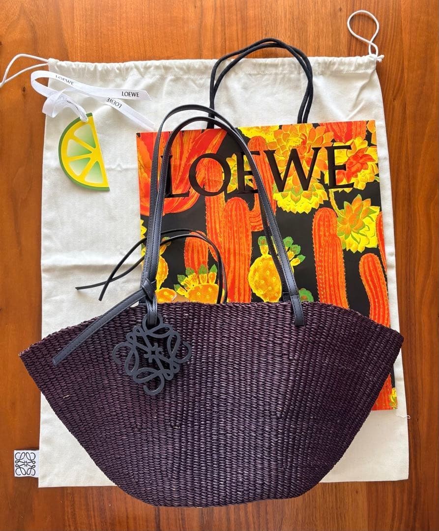 Authentic Loewe Anagram Leather Raffia Shell Basket Tote Shoulder