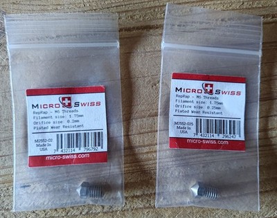Micro-Swiss Düse Nozzle RepRap (V6) M6 1.75mm , 2mm und 2,5mm Brass Plated