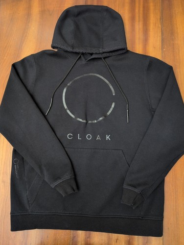 Umhang versteckt in Plain Sight schwarz Hoodie Taschen M Kreis Logo Grafik Distress