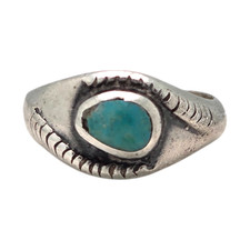 VINTAGE STERLING SILVER TURQUOISE STYLIZED SNAKE RATTLER SIZE 8 RING 5.2GR #3360