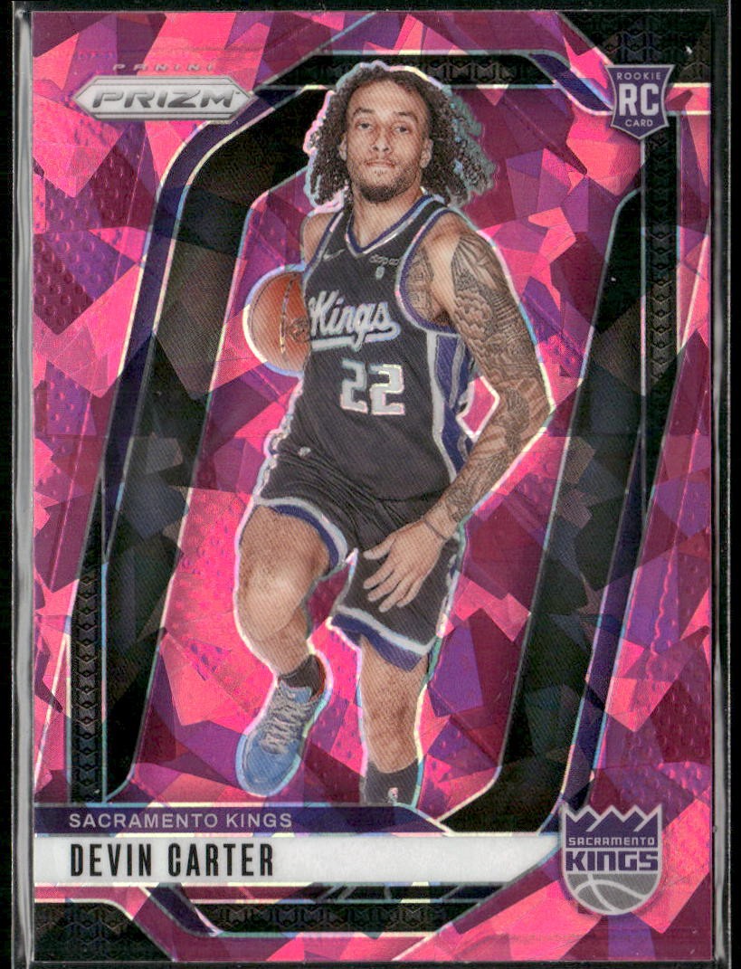 2024-25 Panini Prizm #231 Devin Carter Pink Cracked Ice Kings RC Rookie