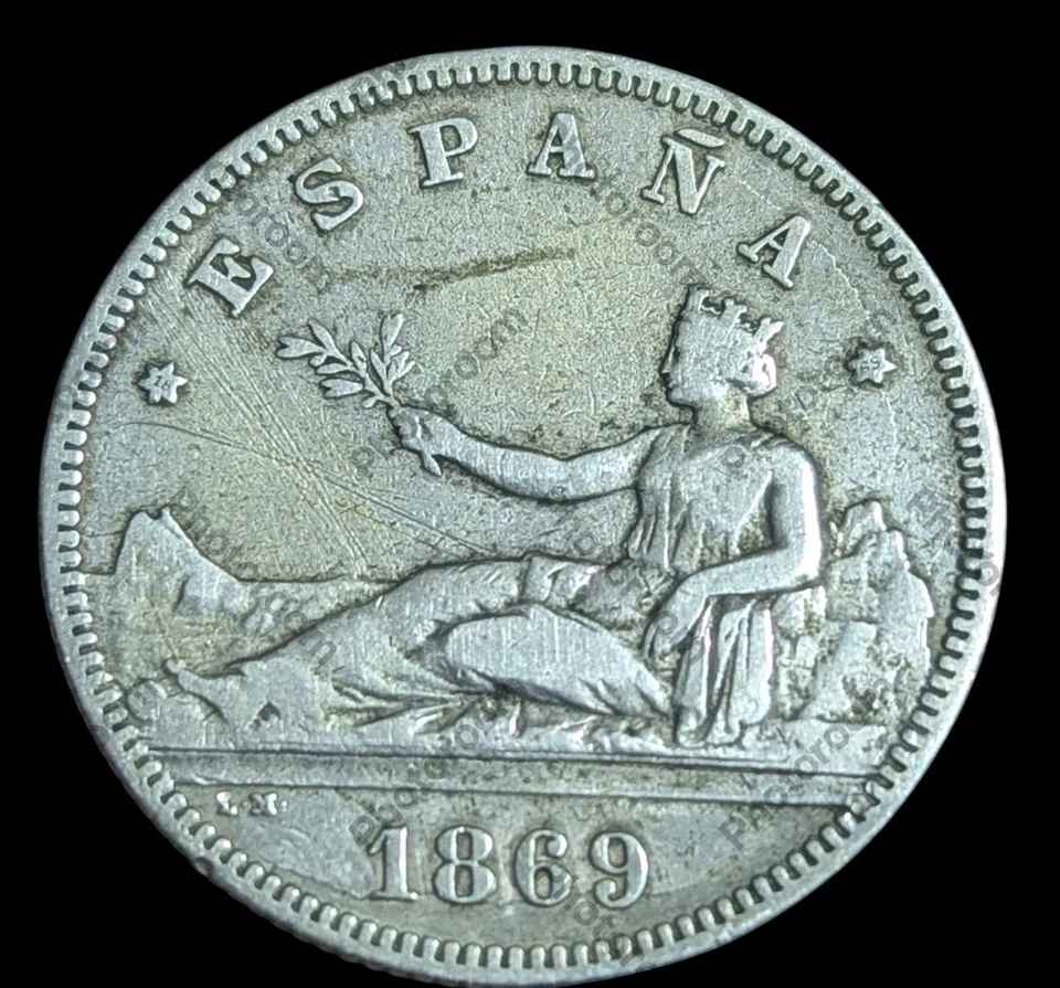 Spain 1869 2 Pesetas Silver Better Grade - Image 2 of 3