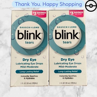 Lot of 2 BLINK Tears MILD-MODERATE Eye Drops  Box Large 1 oz (30mL) Exp-10/2027