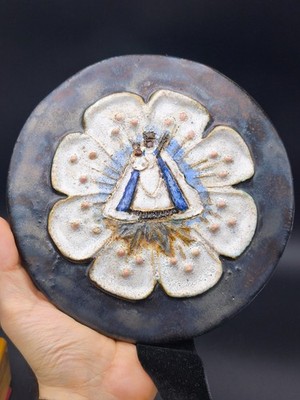 Vintage Studio Pottery Wall Plaque Madonna & Child Religious Art 7'' Brutalist