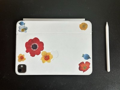 Apple iPad Pro M4. White with Magic Keyboard, and Apple Pencil pro.