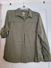 REI Co-Op Button Up Womens M Hiking Vented Outdoors Long Sleeve Shirt OLIVE
