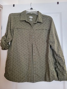 REI Co-Op Button Up Womens M Hiking Vented Outdoors Long Sleeve Shirt OLIVE