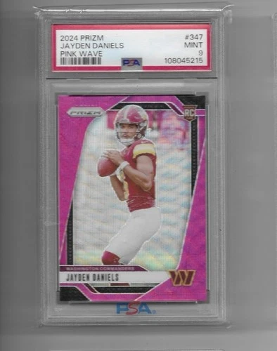2024 Jayden Daniels Rookie Card Panini Prizm Pink Wave #347 Commanders PSA 9