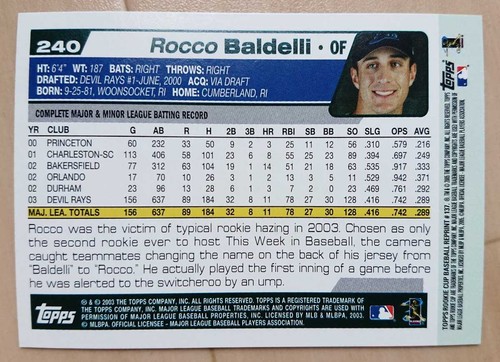 Rocco Baldelli 2005 Topps Rookie Cup #240 MLB Baseball Card New/Sealed QQ4 - Picture 2 of 2