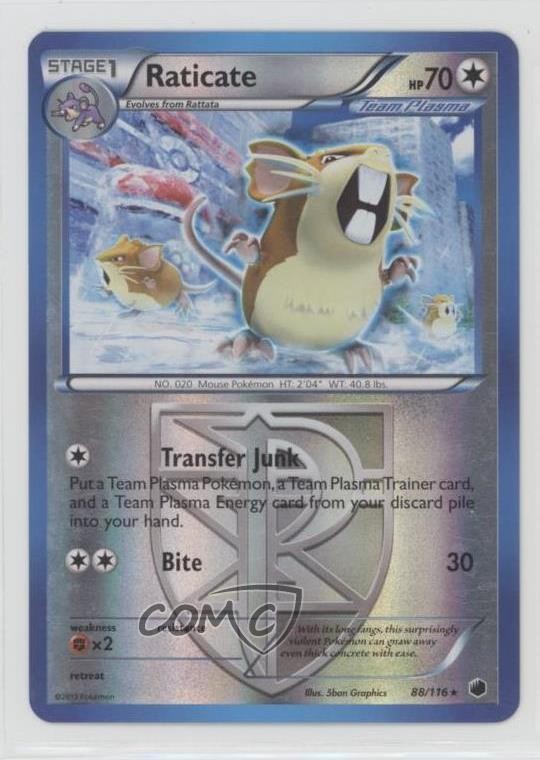 Raticate Reverse Foil Pokémon Black & White Plasma Freeze #88