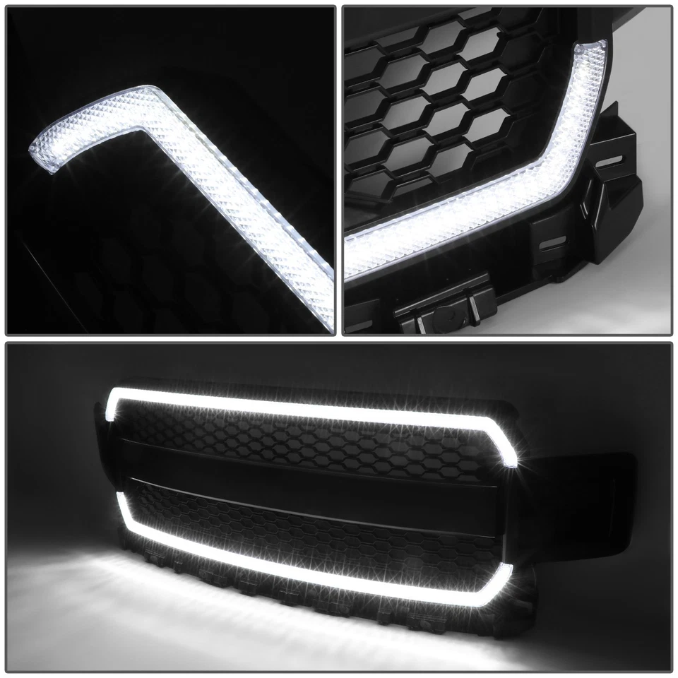 Parrilla de parachoques delantera de malla de panal negra mate para Ford F150 2018-2020 con LED DRL Foto 4 de 4
