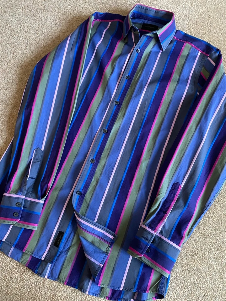 DUCHAMP BOLD FUNKY MULTI STRIPE BUTTON CUFF SHIRT 15.5  15 1/2 - Image 2 of 4