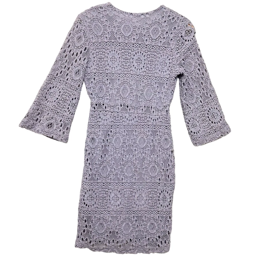 Nightcap Carisa Rene Dress Size 2 Lavendar V Neck Lace Knit Long Sleeve Stretch - Image 4 of 4
