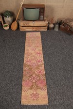 Vintage Turkish Small Rug 1,7x7,8 ft, Brown Pink Geometric Rug