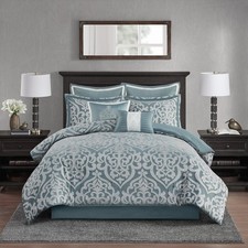 Madison Park Modern Jacquard Damask Medallion Comforter Set, 8PC Queen MP10-8079