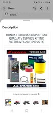 HONDA TRX400 X/EX SPORTRAX QUAD/ATV SERVICE KIT INC FILTERS & PLUG (1999-2014)