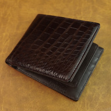 Brown Real Crocodile Belly Skin Leather Men's Bifold Wallet