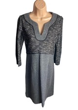 Womens Jaeger Woll UK 10 jumper dress grey black work Winter shift long sleeve