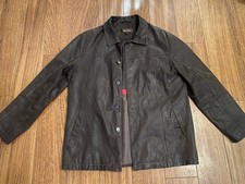 Danier Men’s Leather Car Coat Brown Button Front Mid-Length Jacket Large