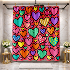 Pink Fun Design Kids Bathroom Colorful Heart Shower Curtain 72x72 Polyester