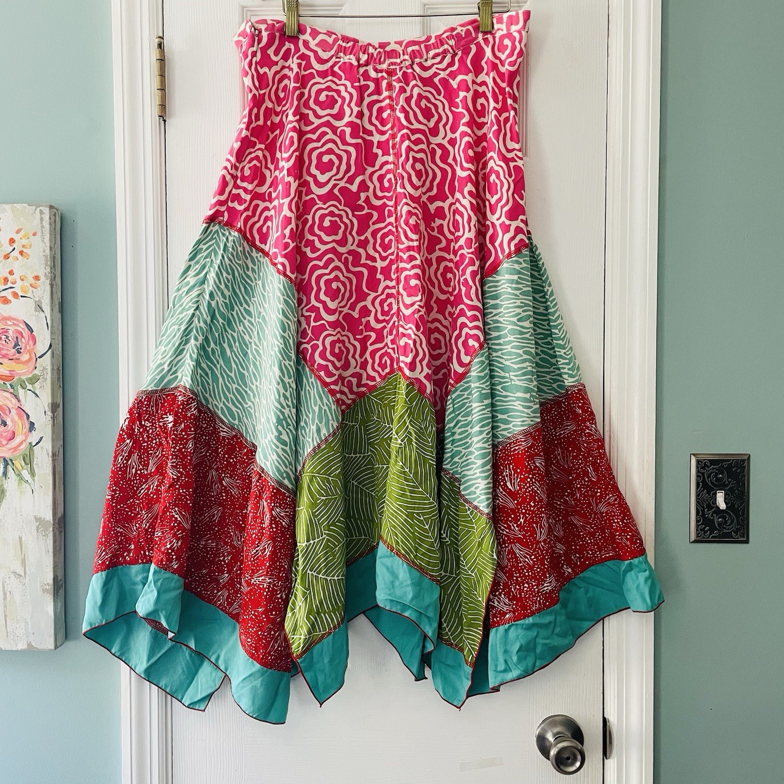 Usindo Women’s  Large Colorful Patchwork Boho Hippie Maxi Skirt 4 Slits Festival