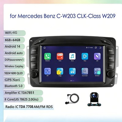 7'' CarPlay Android 14 Head Unit for Mercedes C CLK G Class W203 W209 W463 Vito 