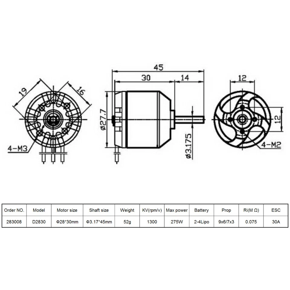 9imod D2830 Brushless Motor 1300KV For RC Aircraft Multi-copter Outrunner Motor - Image 3 of 4