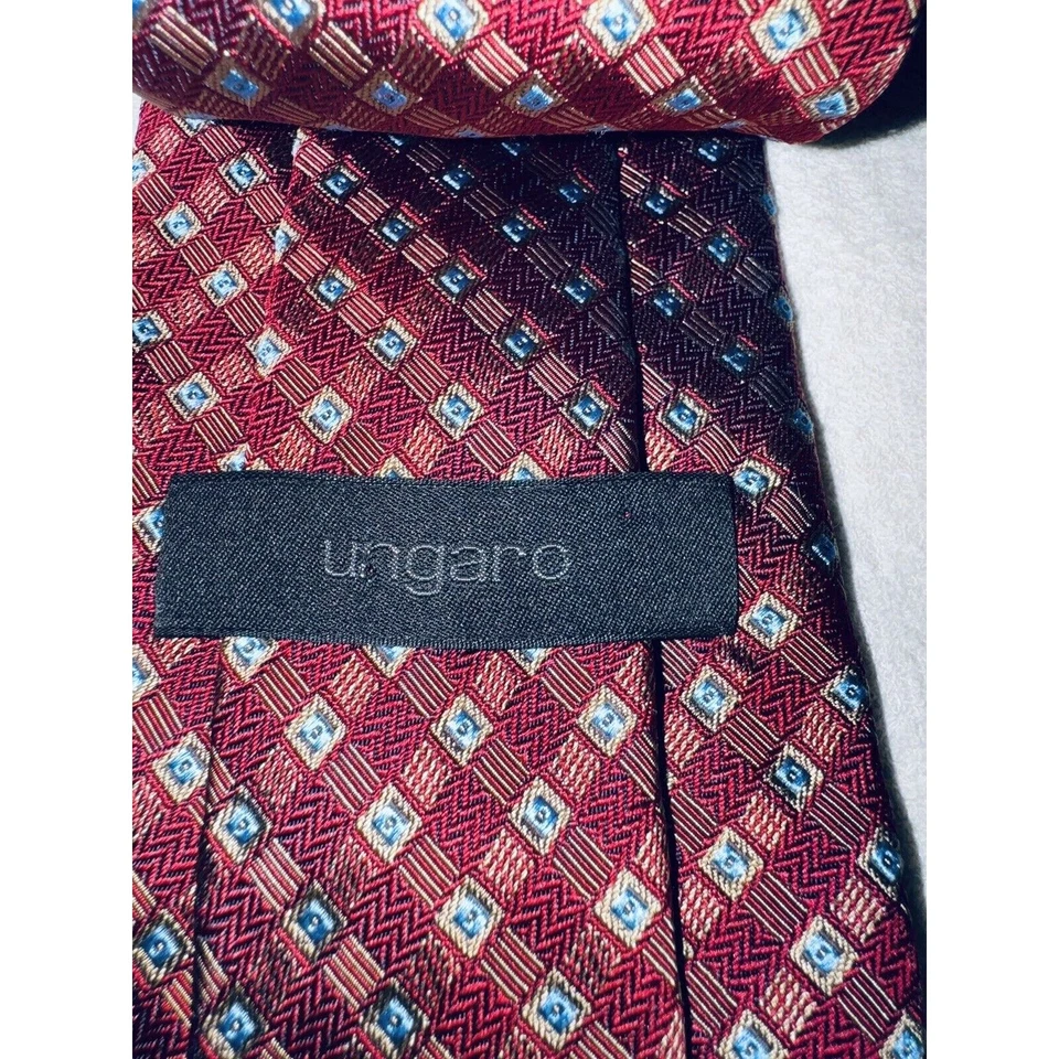 Corbata Ungaro Paris Rojo/Beige/Azul 100% Seda Hecha en Italia 57" x 3.75" Foto 2 de 4