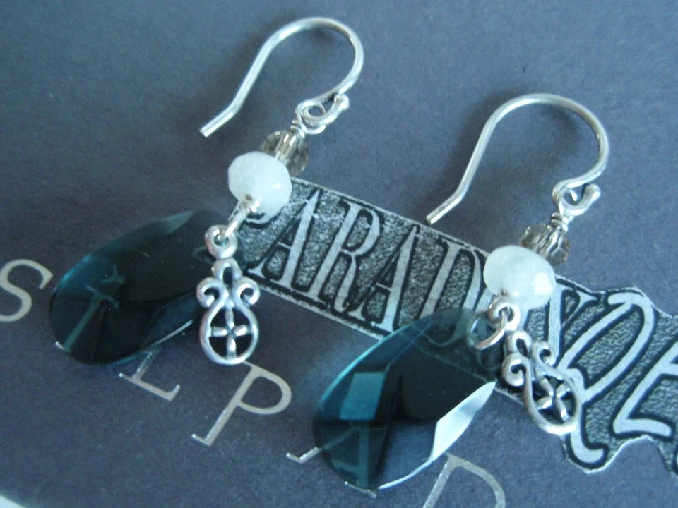 Brincos de quartzo de vidro azul SILPADA RARO prata esterlina 925 EVENING TIDE W2435 - Imagem 3 de 4