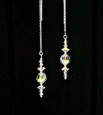 "IAJ" STERLING SILVER Ear Threader Earrings w/SWAROVSKI CRYSTAL AB CRYSTALS