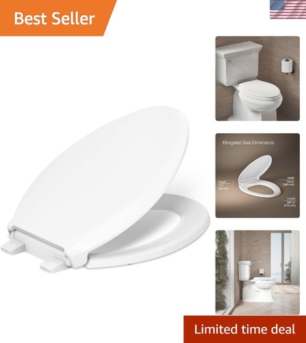 Stylish Quiet-Close Elongated Toilet Seat with Nightlight - Easy Install Hinge