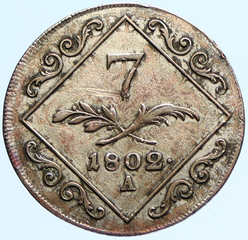 1802 A AUSTRIA Emperor Franz II ANTIQUE Silver 7 Kreuzer Austrian