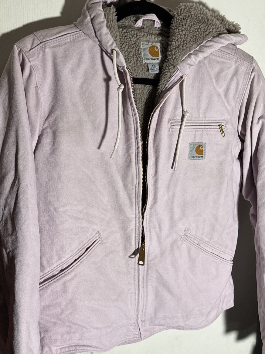 Carhartt WOMENS Light Pink Canvas Sherpa Lined Hooded Jacket Coat