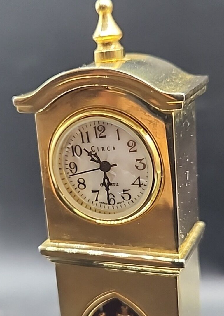 1988 Miniature BRASS GRANDFATHER CLOCK by CIRCA Mother of Pearl