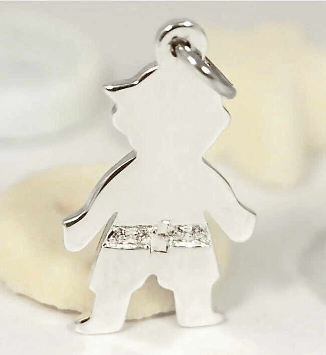 Bimbo ciondolo argento 925 cubic zirconia pendente collana girocollo bambino - Immagine 2 di 3